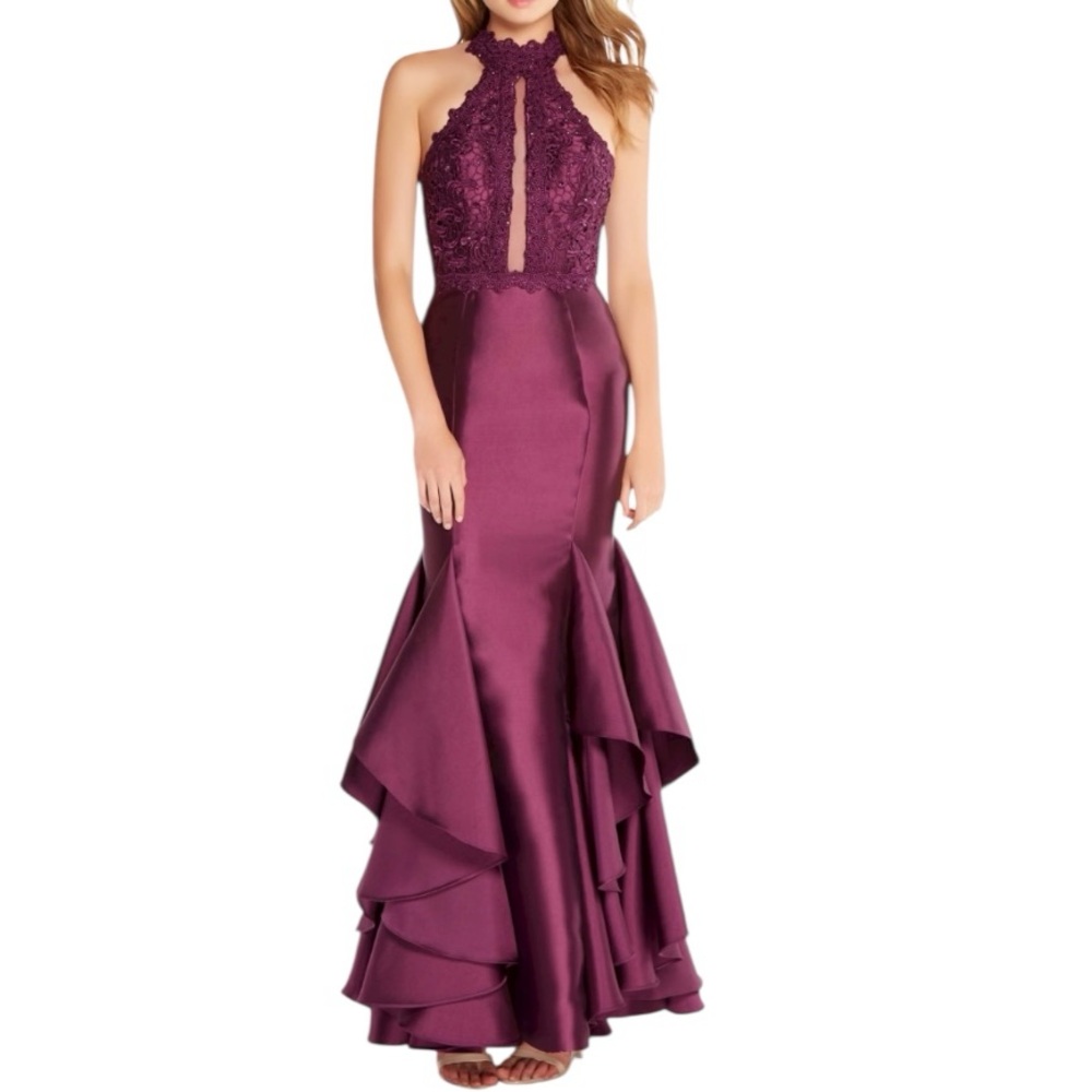 Alyce Paris Prom Formal Gown Mermaid high neck purple size 4 wedding black tie
